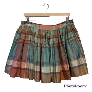 Ted Baker 4 10 100% silk side zip lined metallic sheen pleated mini skirt plaid